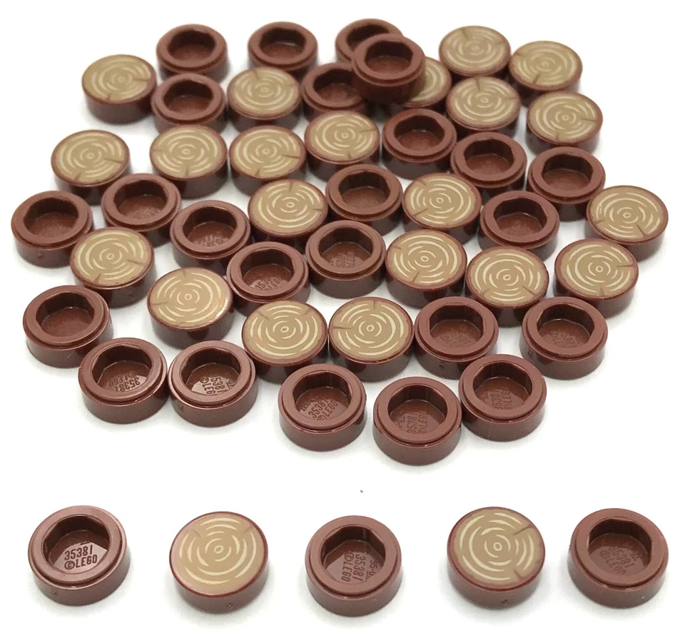 Lego 50 Nuevos Azulejos Marrón Rojizo Redondos 1 x 1 con Tocón de Árbol Madera Tronco Grano Piezas Foto 1 de 1