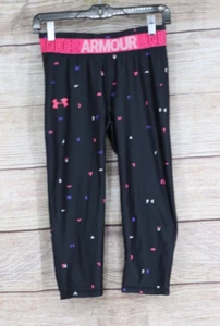 Under Armour Heat Gear Girls Youth Size Large Crop Dri Fit Athletic Leggings BK - Picture 1 of 8
