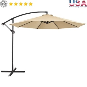 10 Ft Patio Offset Umbrella W/ Crank & Base Heavy Duty Outdoor Cantilever New - Picture 1 of 9