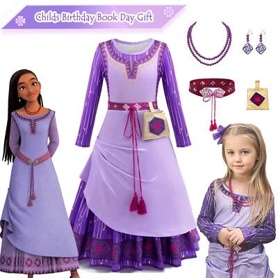 Wish Asha Girls Fancy Dress up Princess Costume Cosplay Outfits Belt Kids Gift - Image 1 of 4