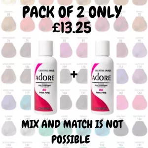 2 X ADORE SEMI PERMANENT HAIR DYE COLOR AMMONIA PEROXIDE ALCOHOL 118ML FREE UK - Picture 1 of 5