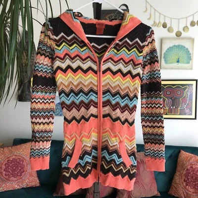 MISSONI Target sz L Girl's Multicolor Iconic Chevron Zip Front Hooded Sweater - Image 1 of 4
