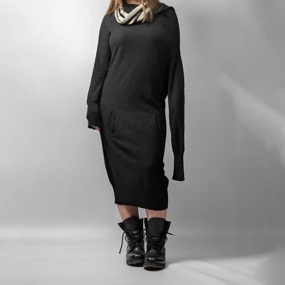 Y-3 Yohji Yamamoto Asymmetric Slim Black Turtleneck Wool/Cashmere/Silk Dress M-L - Image 1 of 4