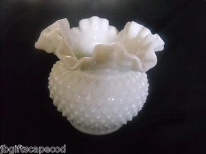 LARGE FENTON WHITE HOBNAIL RUFFLED ROSE BOWL - EXQUISITE!! - EVG - LQQK!! - Picture 1 of 9