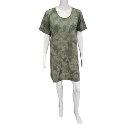 Denim Co Terry Francés Cristal Lavado Tie-Dye Camiseta Vestido Pequeño Grande Talla Oliva Foto 1 de 4