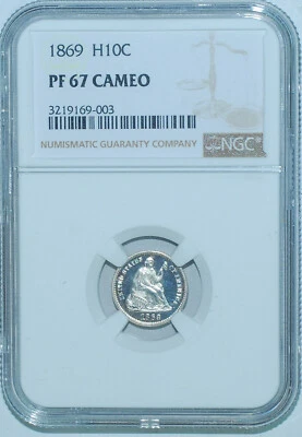 1869 NGC PR67CAM Cameo Proof Strike Liberty Seated Half Dime - Image 1 of 2