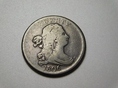 OLD US COIN 1806 LIBERTY SMALL 6 NO STEMS  DRAPED BUST 1/2 HALF CENT - Image 1 of 4