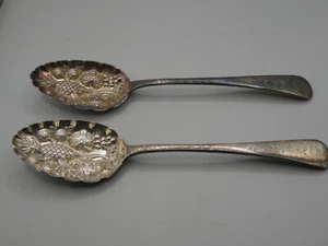 Antique Pair Of Victorian Sterling Silver Berry Table Spoons - 1875 - 187g - Picture 1 of 7