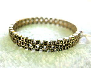 925 Sterling Silver Marcasite Bracelet – Vintage Thai Bangle for Women - Picture 1 of 9