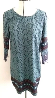 Dotti 3/4 lace sleeve floral tunic blue Dress Size 10  - image 1 of 2
