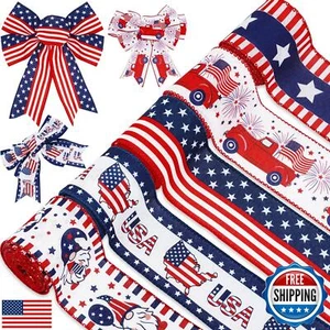 Whaline 30 Yards Patriotic Wired Edge Ribbon 4th of July Star Strip Burlap Ri - Picture 1 of 5