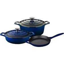 La Cuisine Lc 2670Mb Pro 5-Piece Enameled Cast Iron Cookware Set in Blue (Round