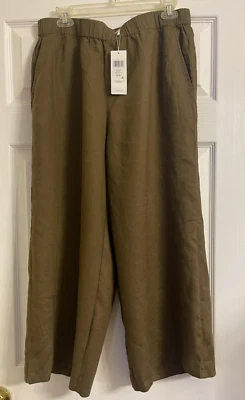 Новый с Ярлыками $138 Eileen Fisher сосны иглы органический льняной широкие ноги брюки M L - Изображение 1 из 4