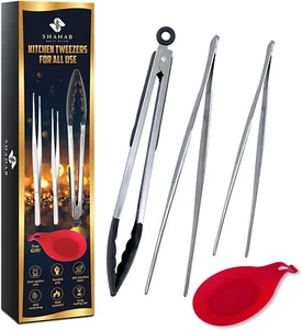 SHANAB 3pcs Cooking tongs - Kitchen Tweezers 12-Inch Stainless Steel, Plating - Picture 1 of 7