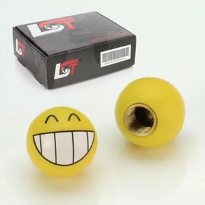 2x VENTILKAPPE REIFENVENTIL KAPPE KUGEL SMILEY GRINS GELB FÜR PKW LKW MOTORRAD - Bild 1 von 3