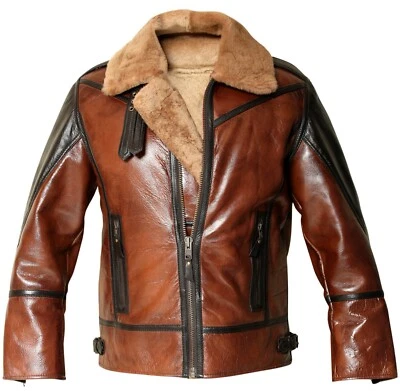 Veste d'aviateur homme B3 marron vieilli bombardier en cuir de mouton véritab... - Photo 1/4