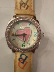 Dooney & Bourke Women Silver Tone Pink Stone Heart Dial - Picture 1 of 5