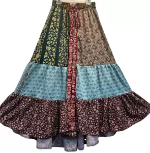 Nwt SACRED THREADS floral hippy patch rayon twill hi-low SKIRT M Free shipping - Picture 1 of 7