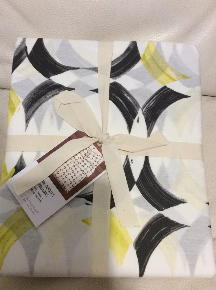 Edredón West Elm Spinning Circles F/Q Completo/Reina ¡NUEVO CON ETIQUETAS! Negro Amarillo Gris Abstracto Foto 1 de 1