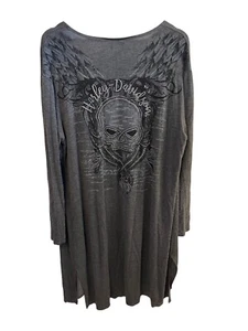 Harley Davidson Gray Open Front Cardigan Rhinestone Skull Design Women's Size L - Picture 1 of 8