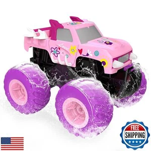 Threeking 1:16 Waterproof Pink RC Monster Truck Toys Amphibious Remote Contro - Picture 1 of 5