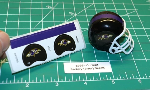 2000's Error Baltimore Ravens FACTORY decals & OPI Football Gumball Helmets Mini Cover