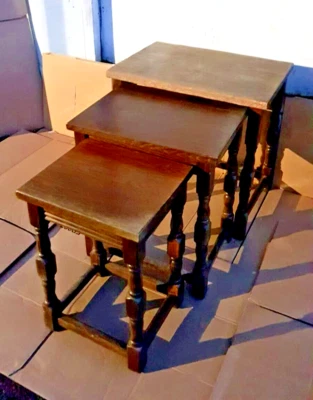 Vintage Set of 3 Mid Century Wooden Stacking Nesting Tables Side Coffee Tables - Image 1 of 4