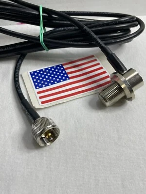 10' UHF VHF PL259 to SO239 bulkhead 90° for car radio Mobile Antenna Made in USA - Image 1 of 2