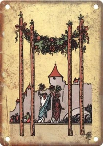 Letrero metálico reproducción Arcanos menores cuatro varitas 12" x 9" MA30 - Imagen 1 de 1