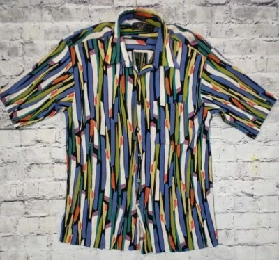 Camisa masculina Condessa Mara XL plissada rayon arte multicolorida - Imagem 1 de 4
