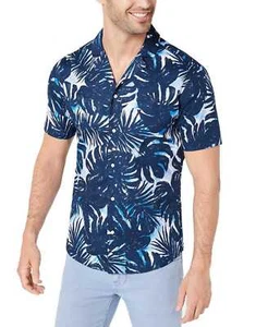 Michael Kors Men’s Slim-Fit Stretch Palm-Print Camp Shirts - Picture 1 of 3