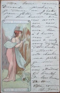 Cartolina francese Art Nouveau 1902: donna con pubblicità acqua - litografia a colori - Foto 1 di 1