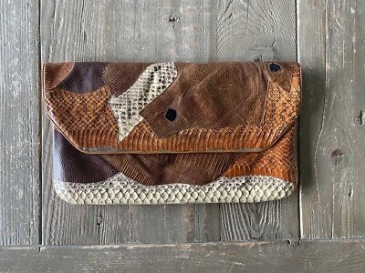 De Colección Carlos Falchi Cuero de Serpiente Gamuza Bolso de Mano Sobre Bolso sin asas Cartera Años 80 Foto 1 de 4