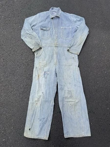 Vtg 40s 50s Anvil Coveralls Work Jumpsuit Hickory Stripe Sz 38 Sanforized Denim - Picture 1 of 24