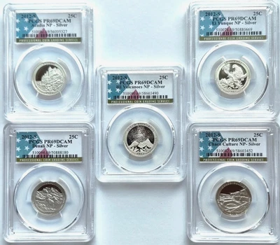 2012 S National Parks 5 Coin Silver Quarter Set PCGS PR69DCAM Special Flag Label - Image 1 of 4