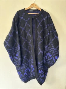 Profiles Mohair Mischung 36% Grob Longline Schwarz Lila Vintage Strickjacke UK 24/26 - Bild 1 von 10