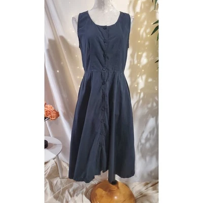 Vtg Gerorges Marciano for Guess Button Fit & Flare Midi Dress Sz L Blue Pockets - Image 1 of 4