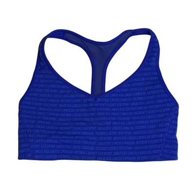 Victoria's Secret VSX Sport Racerback Sports Bra Blue Logo Print - Image 1 of 4