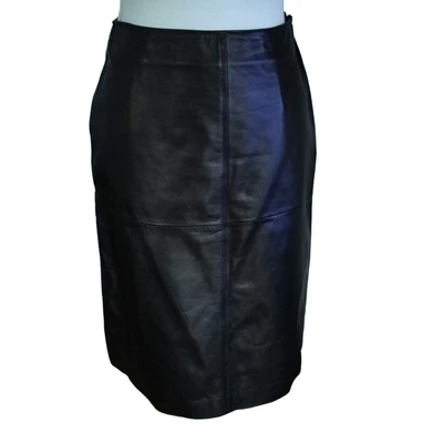 Falda lápiz vintage Ann Taylor talla 2P 2 pequeña de cuero negro suave flexible Foto 1 de 4