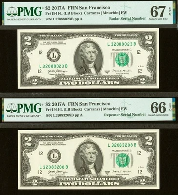 2017A $2 FRN PMG 67EPQ 66EPQ - Matching Radar Repeater Serial Numbers 32083208 - Image 1 of 4