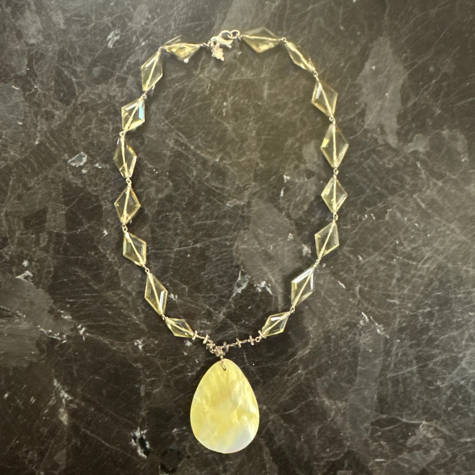 Винтажный ремесленник мать жемчуг подвеска ожерелье цитрин стиль стеклянные бусины - Изображение 1 из 1