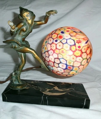 ANTIQUE ART DECO J.B. HIRSCH GERDAGO LADY LAMP MILLIFIORI GLOBE BALL MARBLE BASE - Image 1 of 4