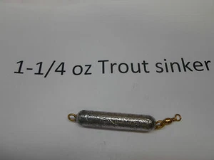TROUT SINKERS TORPEDO 10 OF THEM 1-1/4 OZ WITH #7 BRASS BARREL SWIVEL - Picture 1 of 1