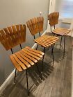 Arthur Umanoff style slatted swivel bar stools - set of three