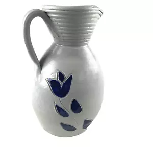 Vintage Williamsburg Pottery Pitcher in ceramica gres blu cobalto fiore di smalto sale - Foto 1 di 6