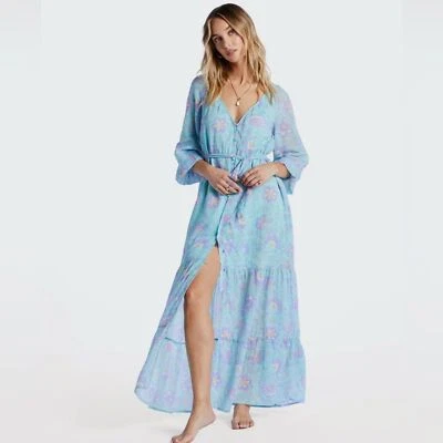 NUEVO Maxi Vestido Billabong Daring Heart Azul Floral XS Foto 1 de 4