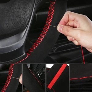 Car Steering Wheel Booster Cover Red Suede Leather Non-Slip Accessories 15"/38cm - Picture 1 of 10