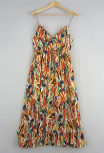 Indikah Dress Womens 10 Orange Green Geometric Maxi Long Flowy Straps Retro Beac - Picture 1 of 18