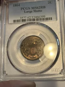 1864 Two Cent Piece Large Motto MS62RB PCGS - Picture 1 of 7
