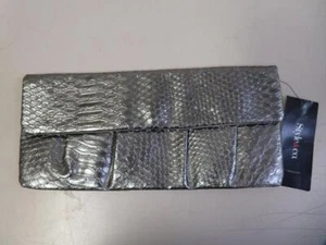 Style & Co Pewter Silver Brooke Metallic Evening Clutch Purse 11" x 5" - Picture 1 of 5